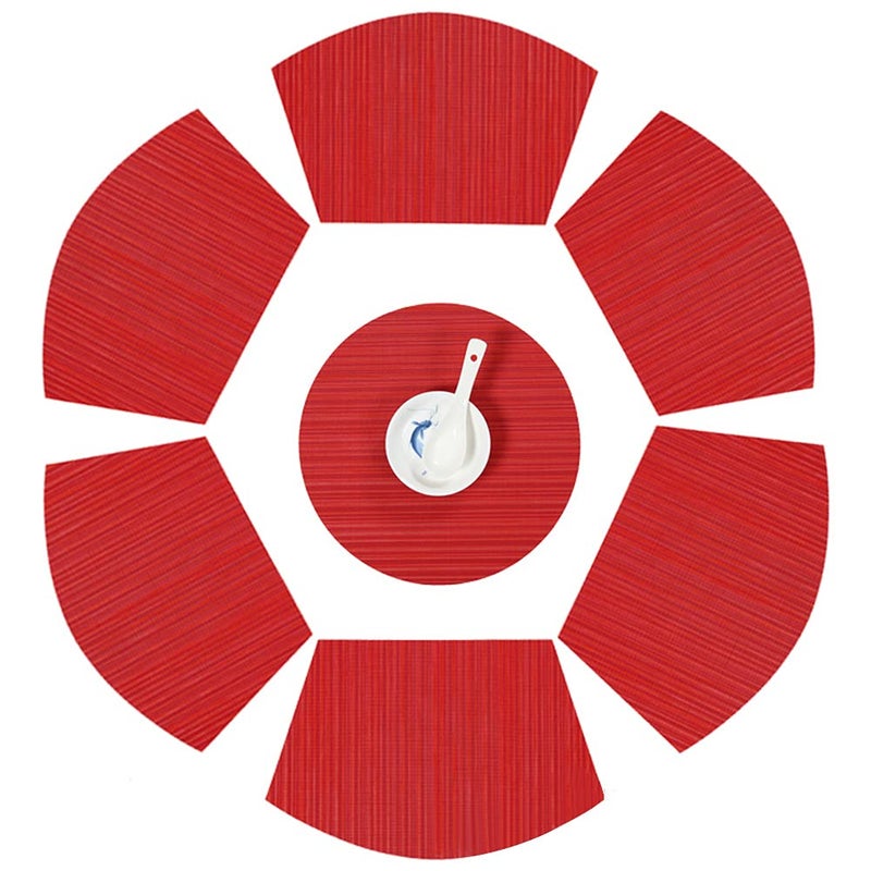 SvaTao Round Table Placemats Wedge Shaped Place Mat with Centerpiece Round Mat Table Mats Washable, Set of 7 Placemats for Dining Table(Red) - Image 1